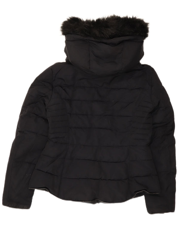 Zara Mujer Crop Chaqueta Acolchada Con Capucha UK 46 Grande Poliéster Negro