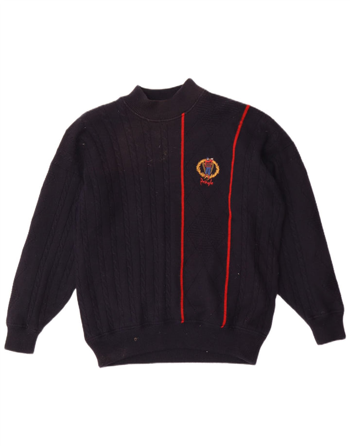 Jersey Pringle para hombre con cuello alto y lana a rayas azul marino grande
