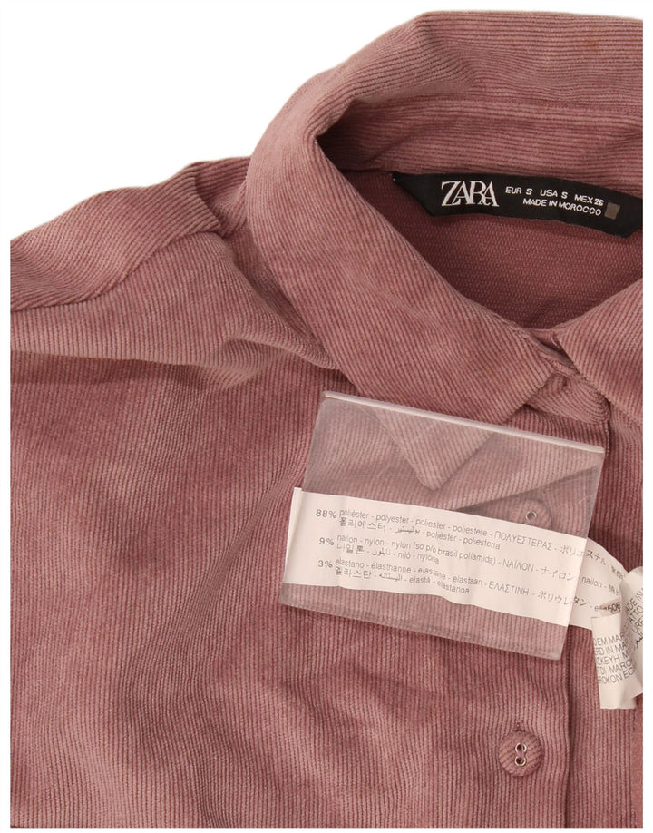 Zara Mujer Camisa De Pana Extragrande UK 10 Small Poliéster Rosa