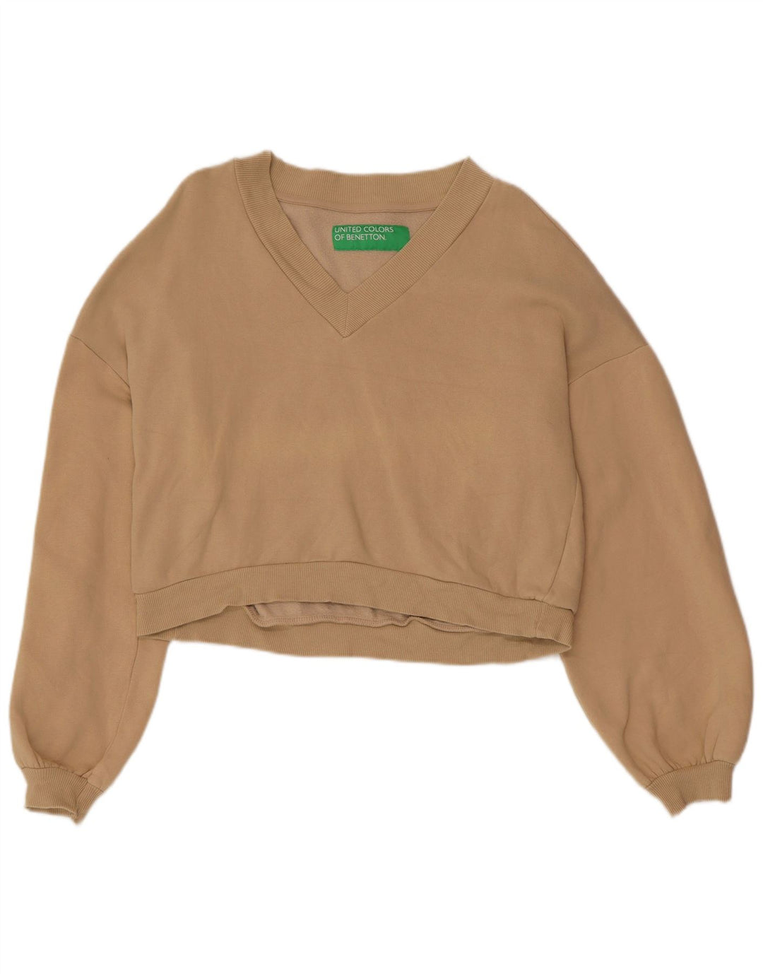 BENETTON Sudadera corta extragrande para mujer UK 10 Small Beige Cotton