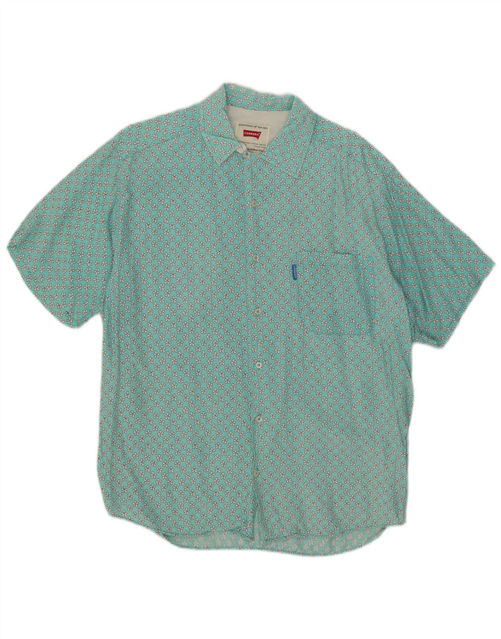 Camisa Carrera Hombre Manga Corta Floral Turquesa Medio