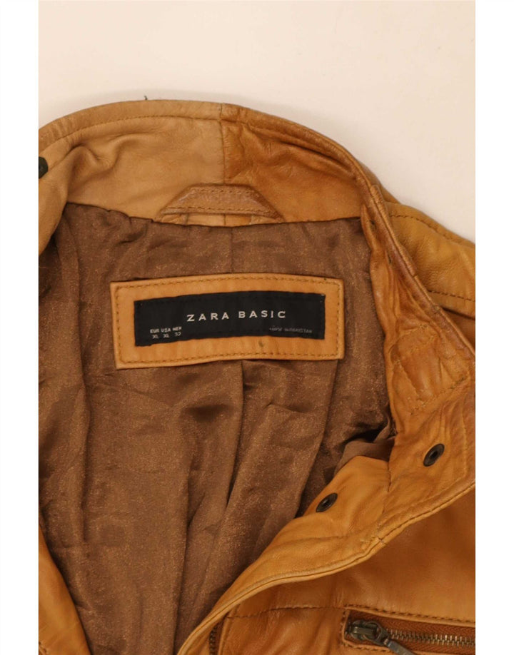 Zara Mujer Chaqueta De Cuero ES 40 XL Beige
