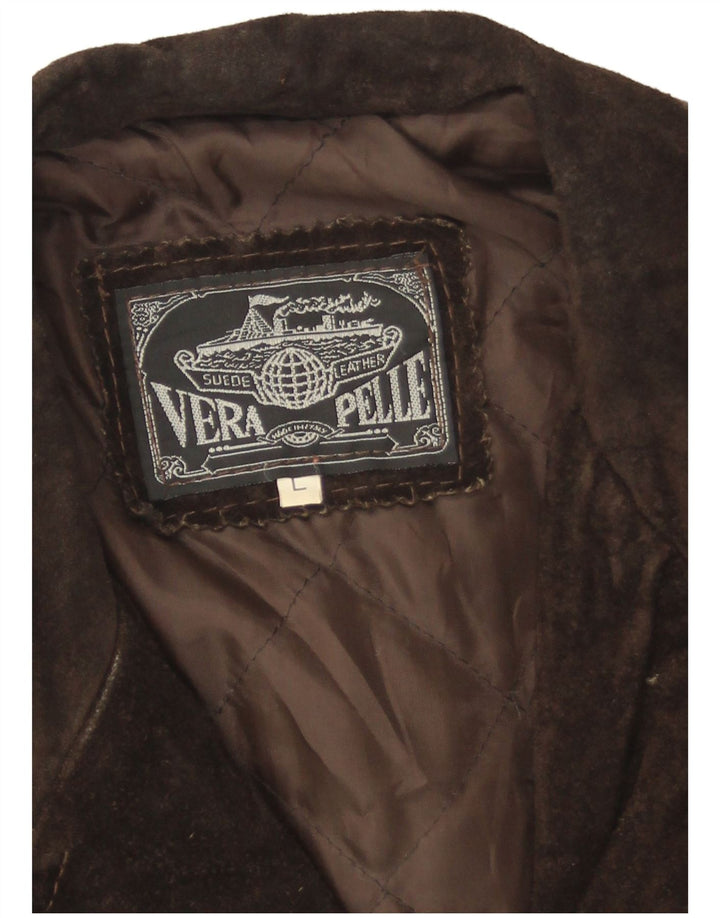 Vintage mujer ante chaqueta Reino Unido 16 cuero marrón grande