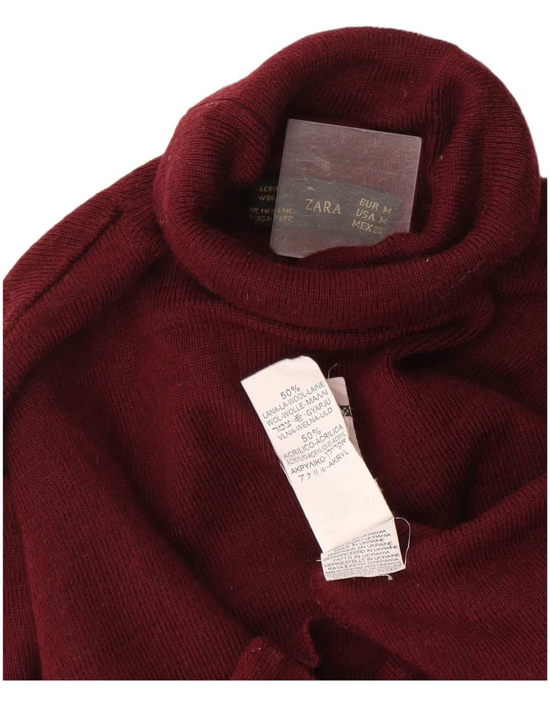 Zara - Jersey con cuello vuelto para mujer, talla 40, lana burdeos mediana