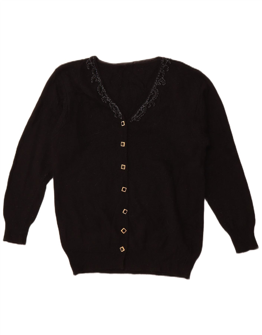 Vintage mujer Cardigan suéter Reino Unido 16 grande negro