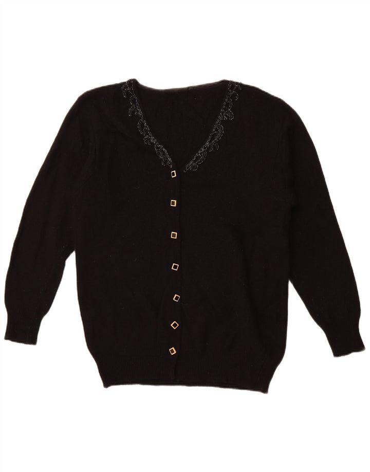 Vintage mujer Cardigan suéter Reino Unido 16 grande negro