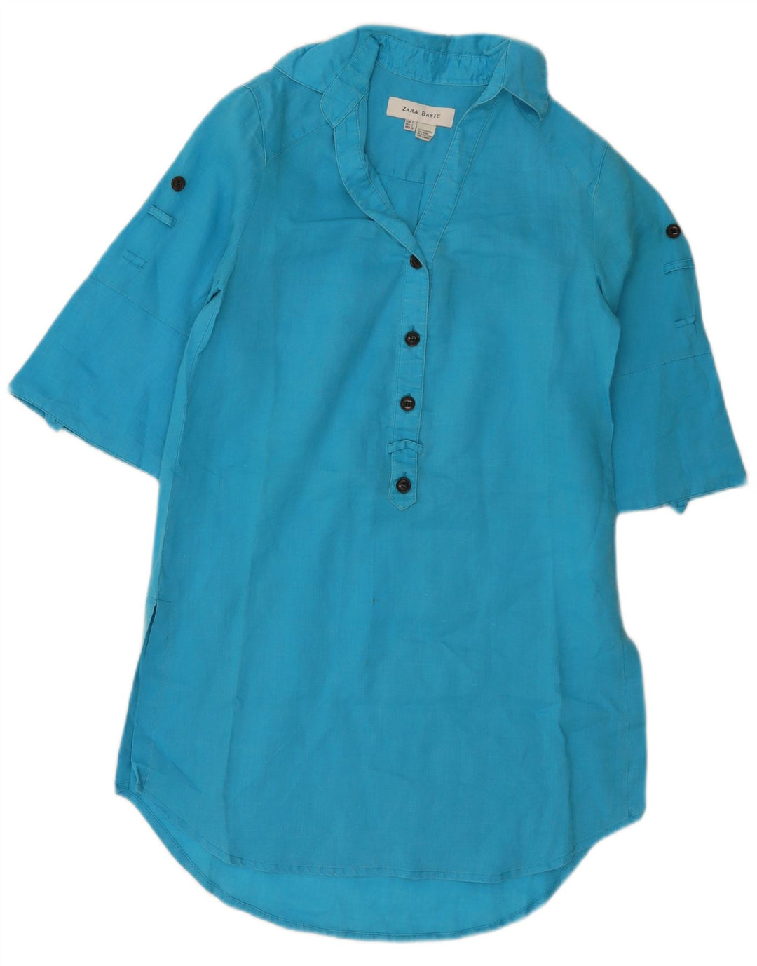 Zara Mujer Vestido Camisero Jersey UK 10 Small Blue Ramie