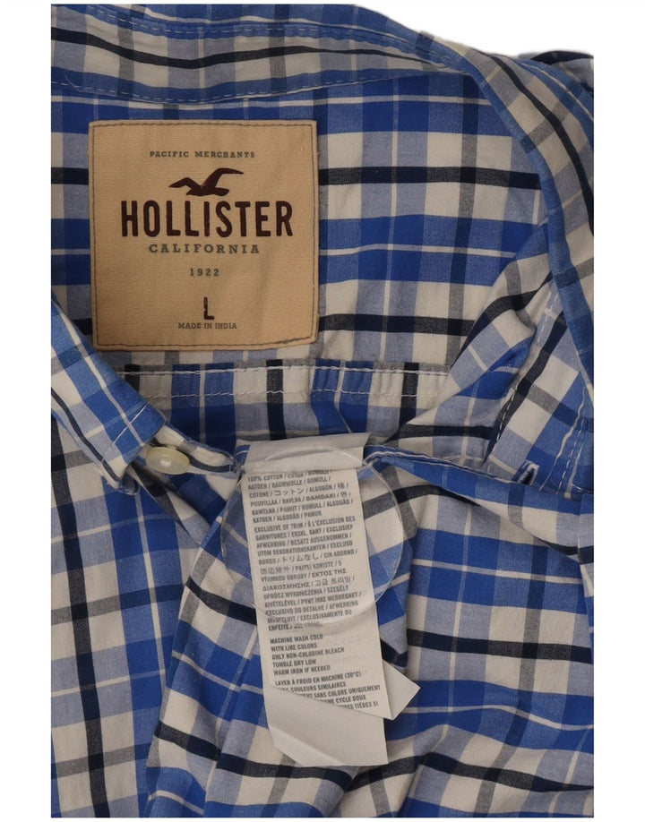 Camisa Hollister Hombre Algodón A Cuadros Azul Grande