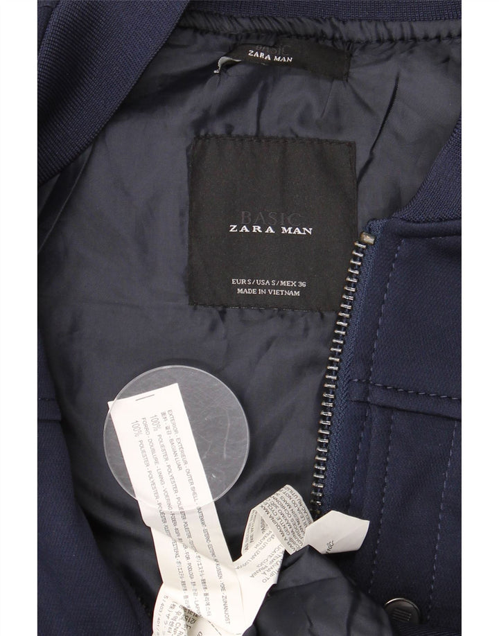 Zara Mens Bomber Jacket UK 36 Small Azul Marino Poliéster