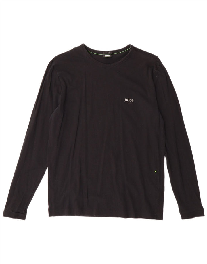 HUGO BOSS Hombre Regular Fit Top Manga Larga Pequeño Algodón Negro