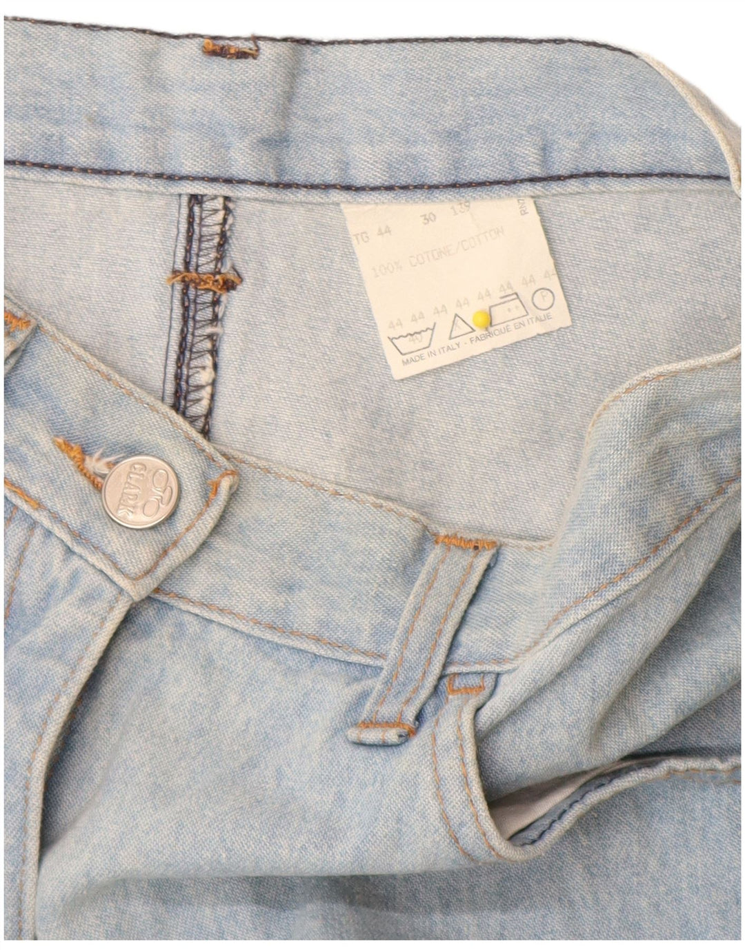 CLARK Falda vaquera de cintura alta para mujer IT 44 Medium W26 Algodón patchwork azul