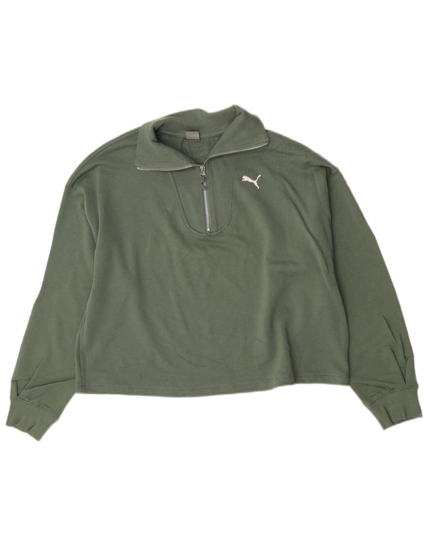 Puma Mujer Oversize Crop Zip Neck Sudadera Jumper UK 16 Large Verde
