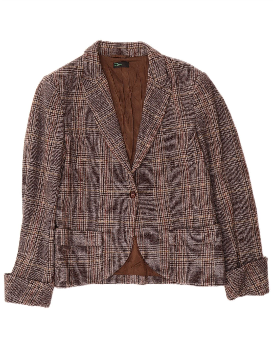 BENETTON Chaqueta tipo blazer con 1 botón para mujer IT 46 Large Grey Houndstooth