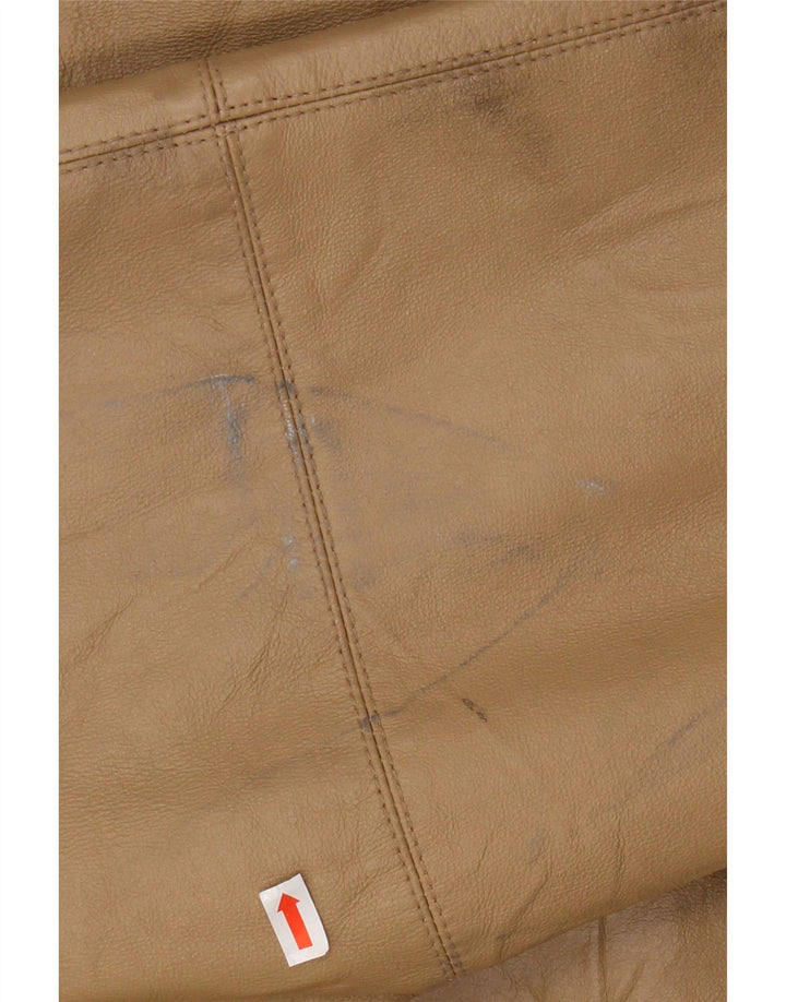 VINTAGE Abrigo de cuero con capucha de gran tamaño para mujer IT 46 Cuero marrón grande