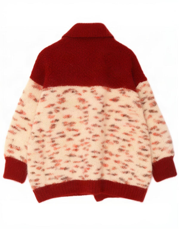 Vintage mujer Cardigan suéter Reino Unido 20 2XL rojo moteado