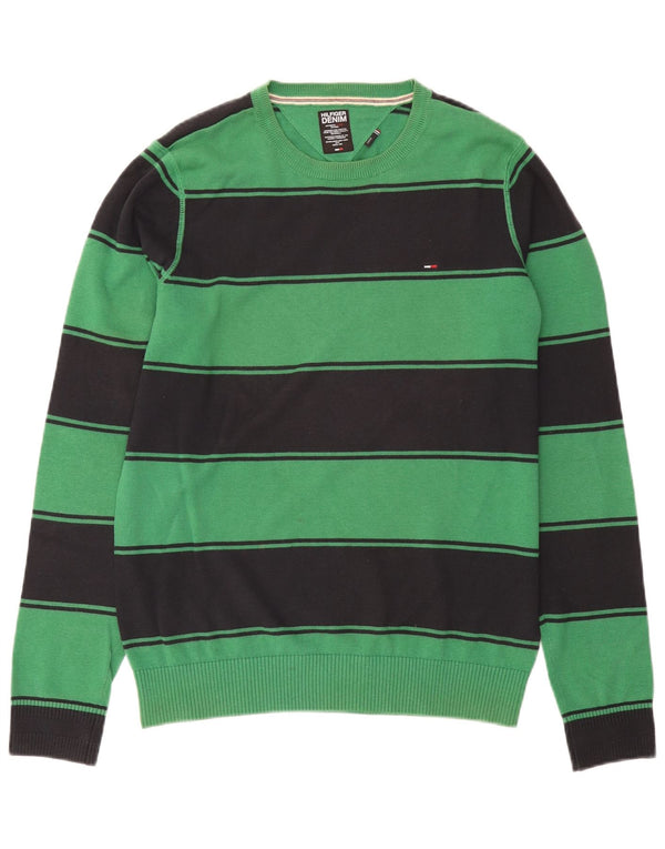 Tommy Hilfiger Jersey con Cuello Redondo para Hombre Jersey Grande de algodón a Rayas Verde