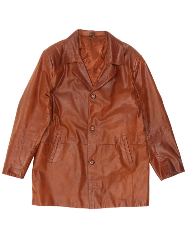 Chaqueta de cuero vintage para hombre Reino Unido 44 2XL Marrón
