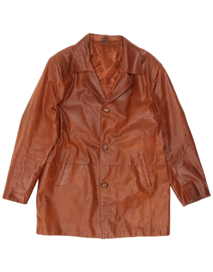 Chaqueta de cuero vintage para hombre Reino Unido 44 2XL Marrón