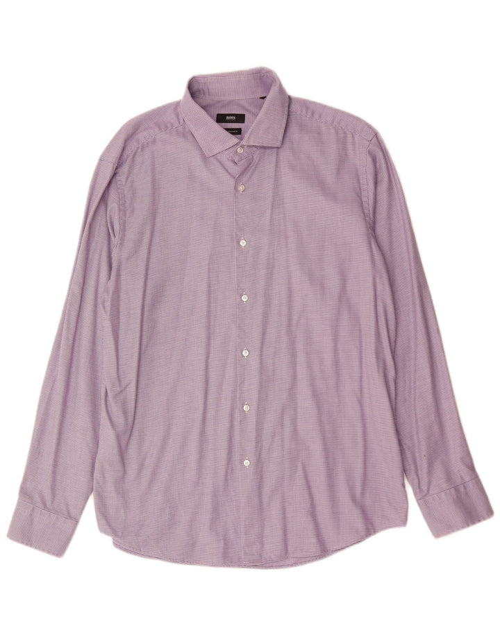 Camisa Hugo Boss Hombre Regular Fit Talla 44 XL Algodón Morado