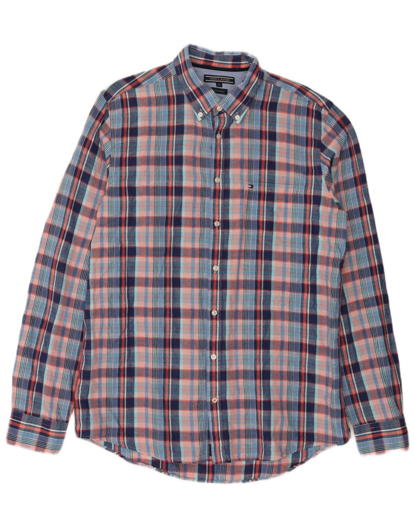Tommy Hilfiger Camisa Hombre XL Lino A Cuadros Azul