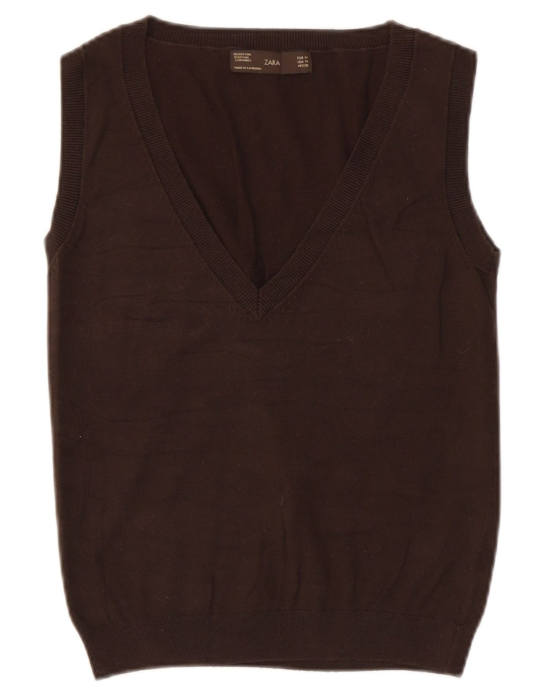Zara Mujer Chaleco Tank Top UK 12 Algodón Marrón Medio