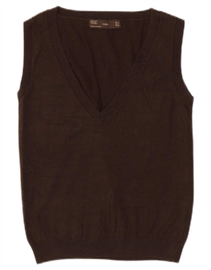 Zara Mujer Chaleco Tank Top UK 12 Algodón Marrón Medio