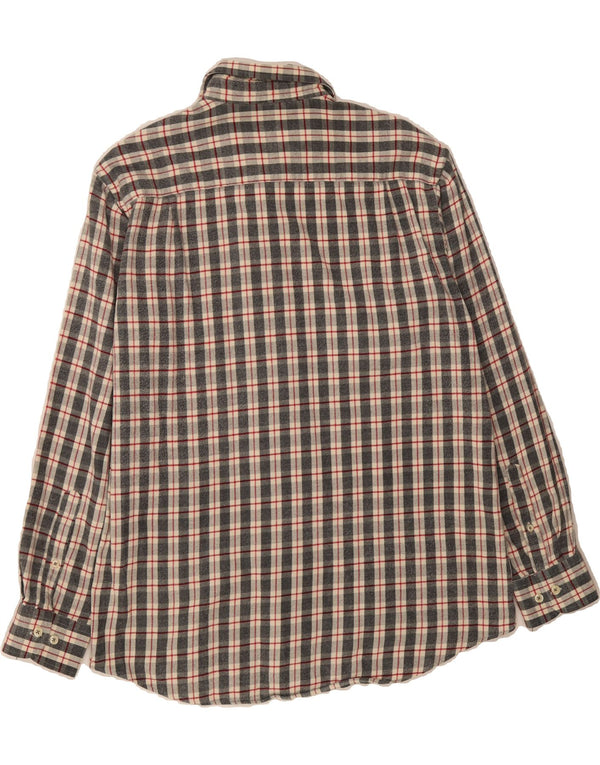 PIERRE CARDIN Mens Flannel Shirt Large Grey Check Cotton