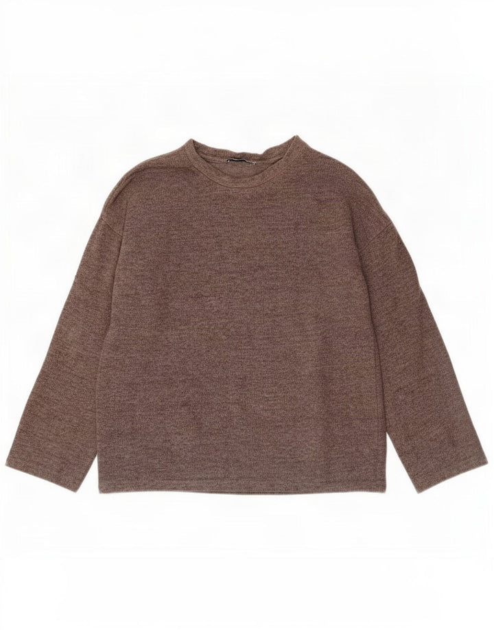 Zara Mujer Suéter De Cuello Redondo De Gran Tamaño UK 10 Pequeño Poliéster Gris