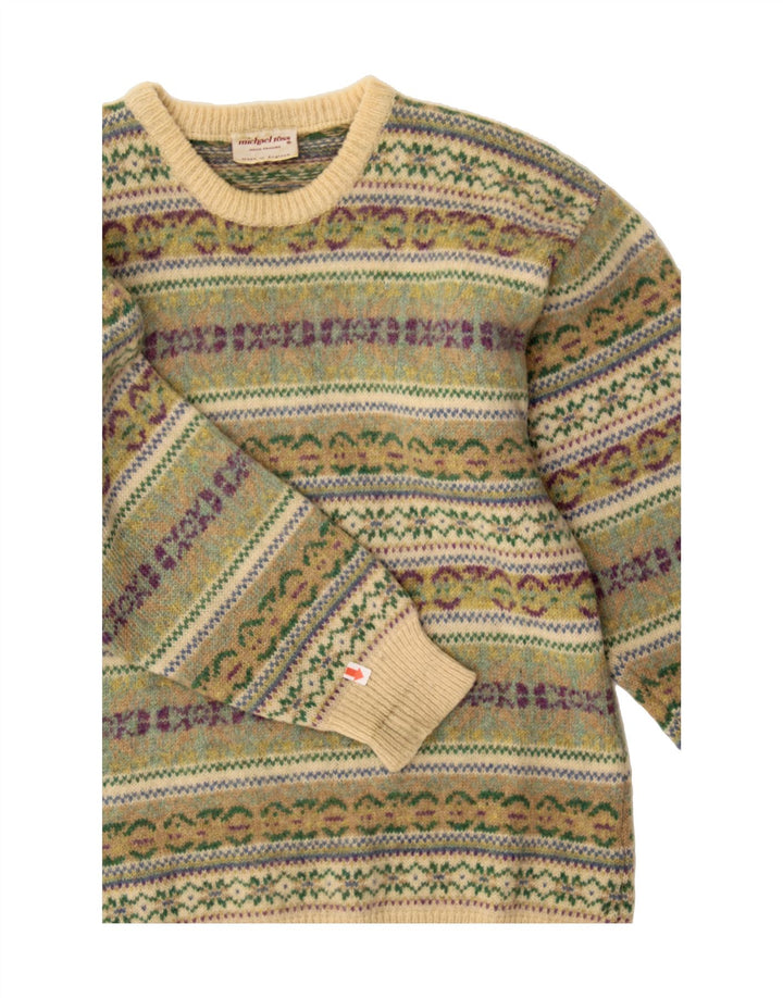 MICHAEL ROSS Suéter tipo jersey con cuello redondo para hombre pequeño verde Fair Isle