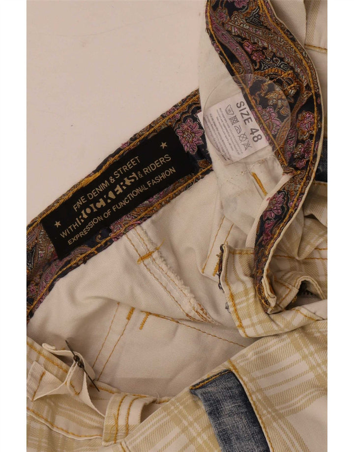 Vintage hombres regular cargo pantalones cortos IT 48 Medio W34 Beige Plaid