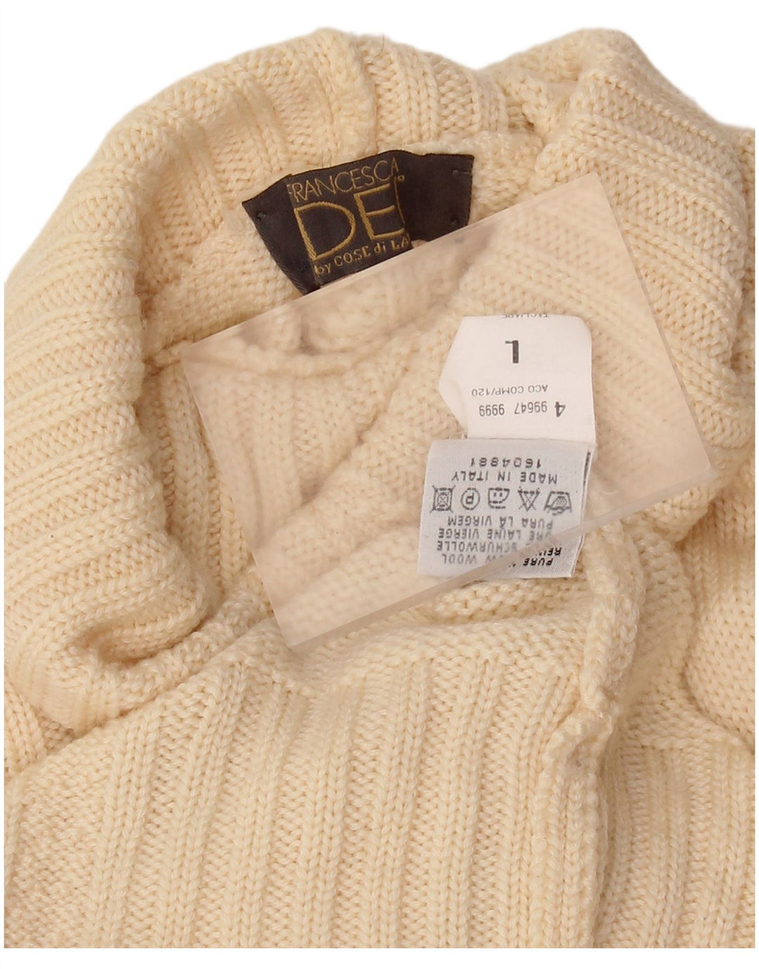 FRANCESCA Suéter tipo jersey con cuello vuelto para mujer UK 16 Large Beige New Wool