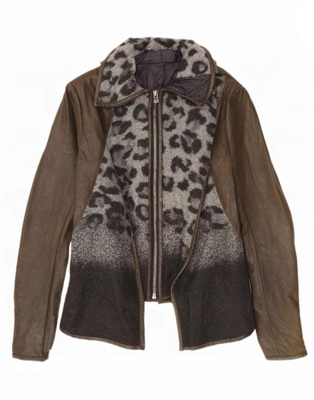 Vintage mujer chaqueta de cuero Reino Unido 10 pequeño marrón animal print