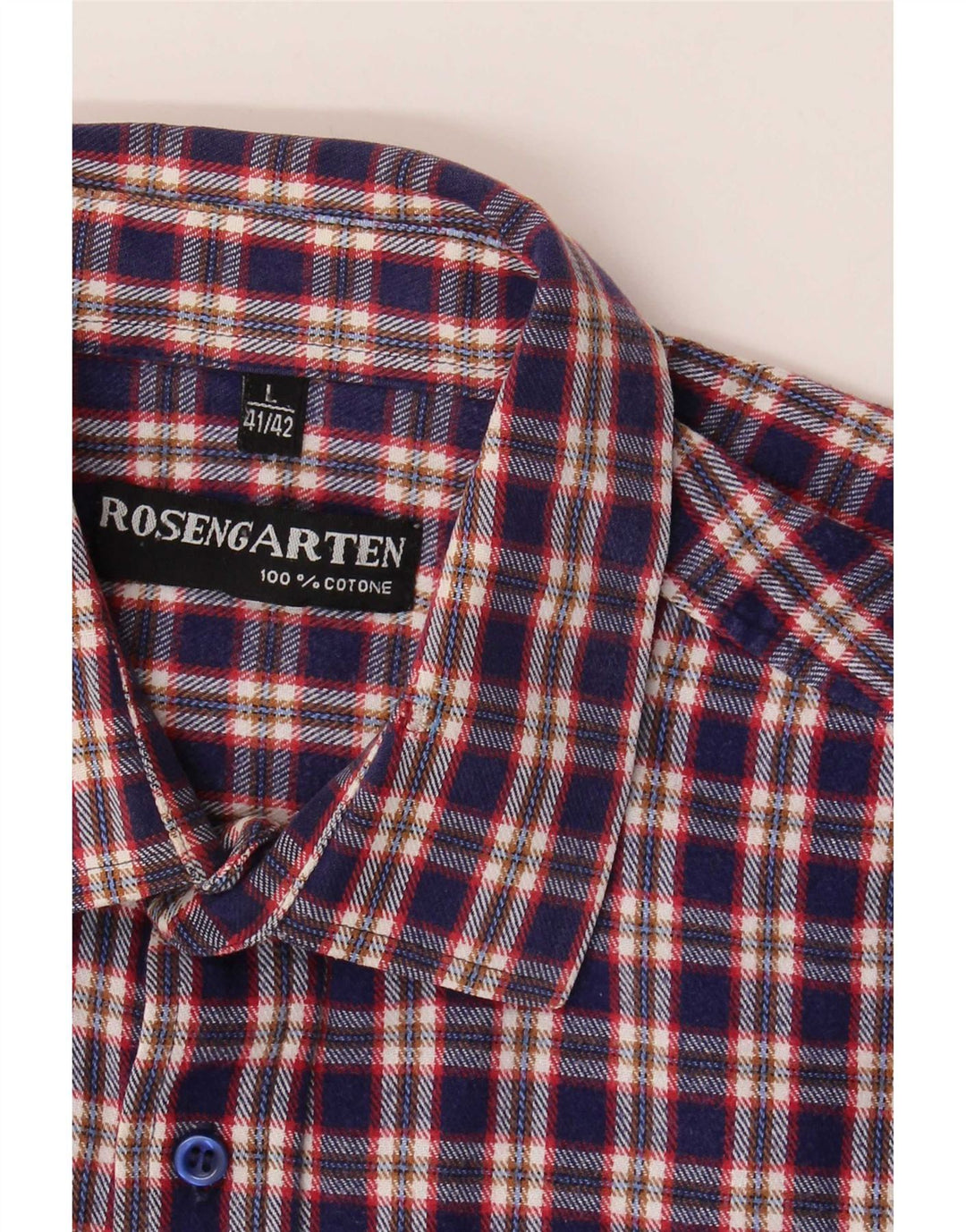 Rosengarten Camisa de franela para hombre, talla 41/42, algodón a cuadros azul grande