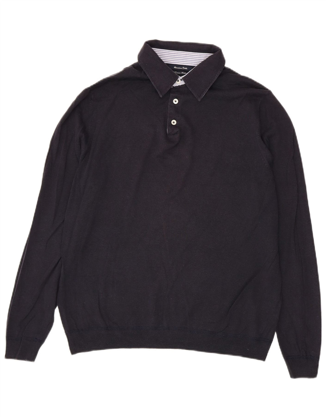 Massimo Dutti Jersey Hombre Polo Neck Jumper Large Lino Azul Marino