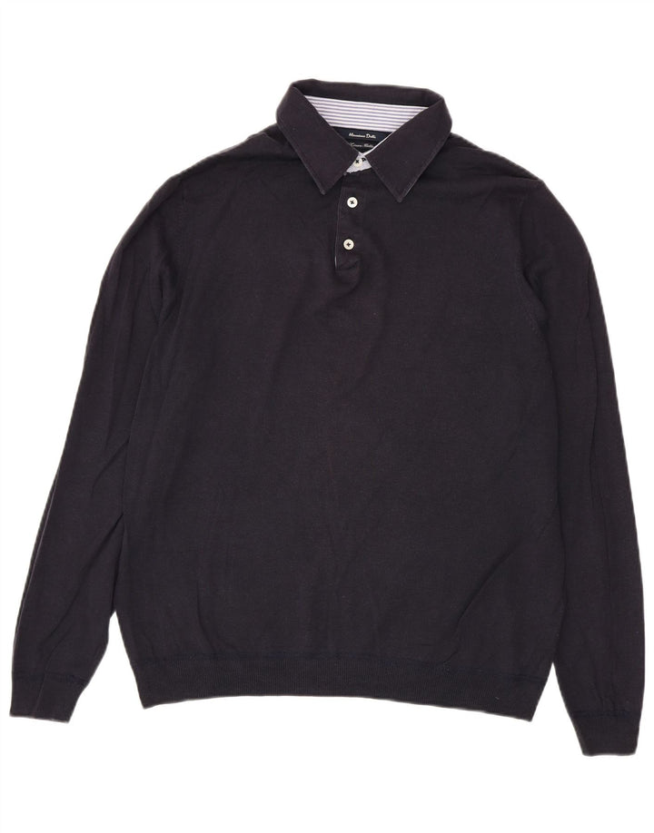Massimo Dutti Jersey Hombre Polo Neck Jumper Large Lino Azul Marino