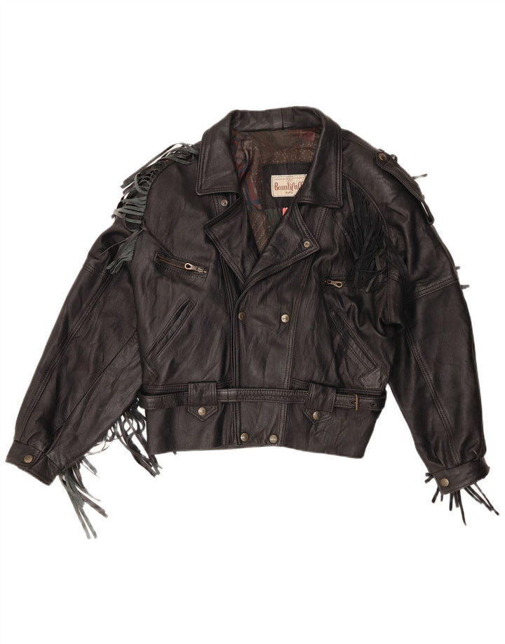 Vintage hombres cuero biker chaqueta Reino Unido 40 grande negro