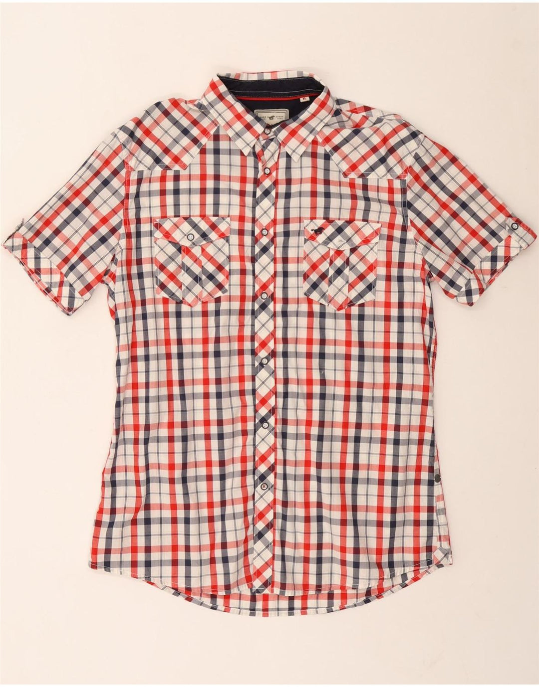 Mustang Camisa Manga Corta Hombre XL Algodón Cuadros Multicolor