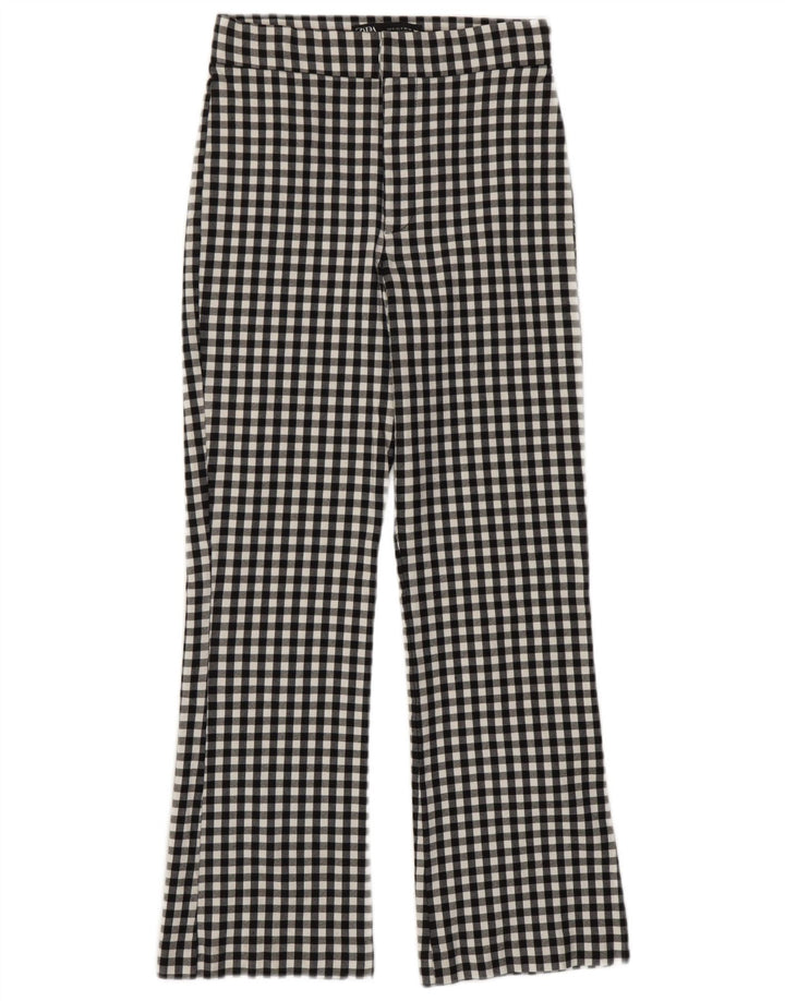 Zara Mujer Pantalón Casual Bootcut Pequeño W26 L25 Viscosa Vichy Negra