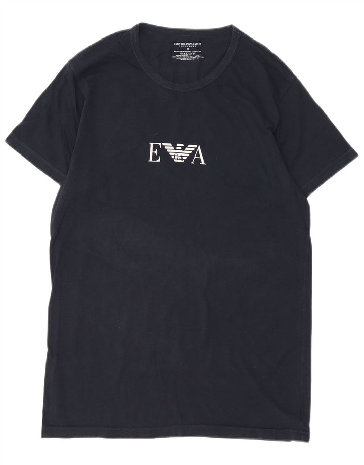 Emporio Armani Hombres Camiseta Gráfica Top Medio Algodón Negro