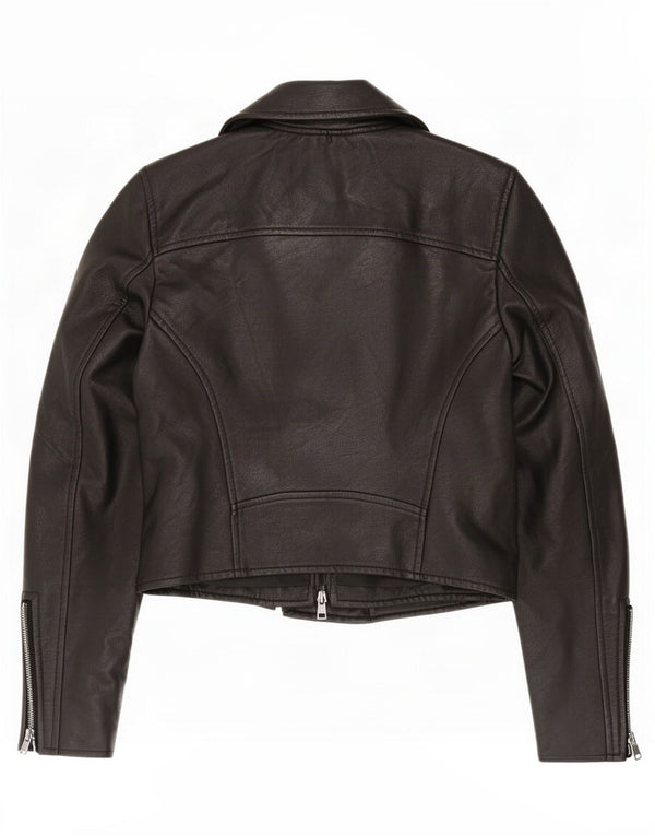 Abercrombie & Fitch - Chaqueta motera de piel sintética para mujer, talla 40, color negro
