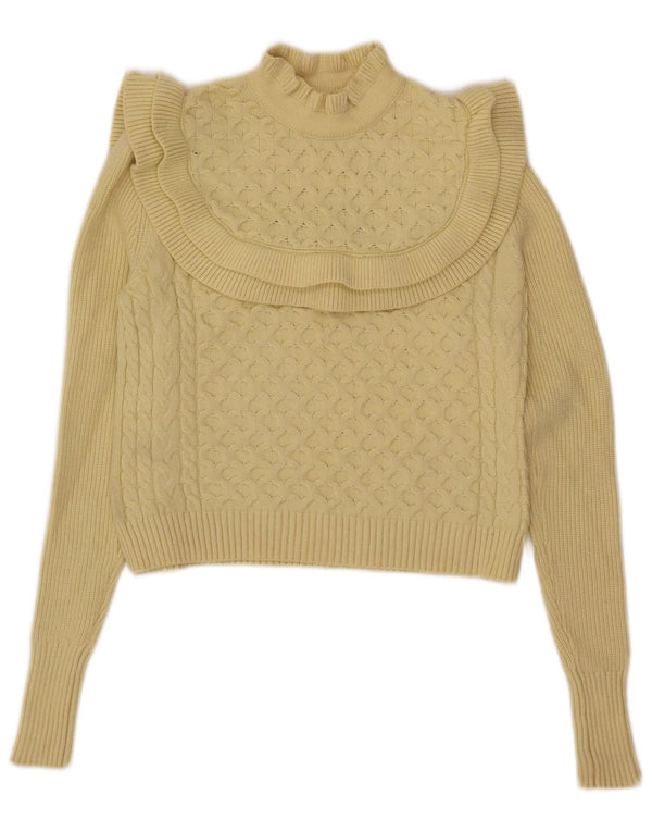 Zara Womens Crop Turtle Neck Jumper Sweater UK 10 Small Yellow Viscose
