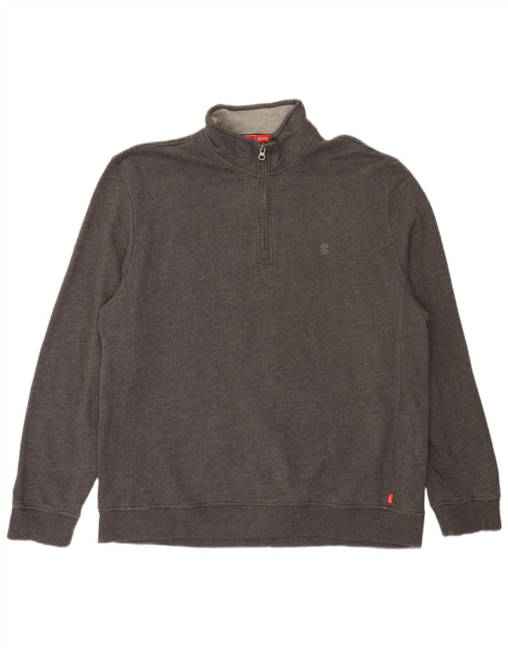 IZOD - Sudadera con cuello y cremallera para hombre, talla grande, algodón gris
