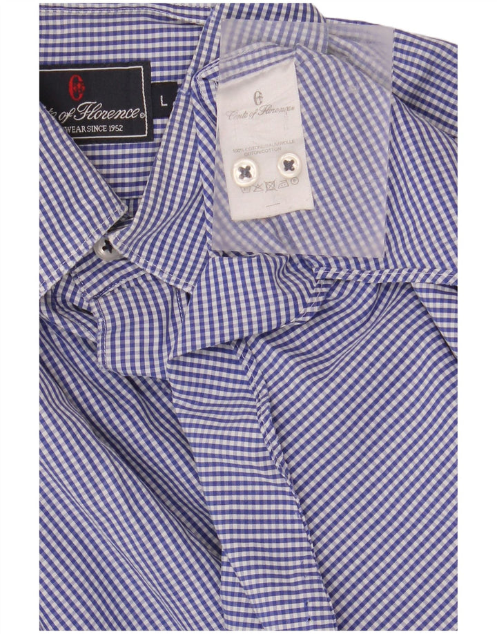 CONTE OF FLORENCE Camisa para hombre de algodón a cuadros azul grande
