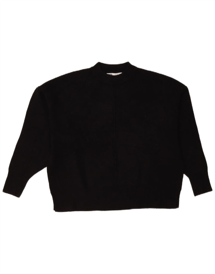 Zara Mujer Oversize Cuello Alto Jersey Jersey UK 10 Small Viscosa Negra
