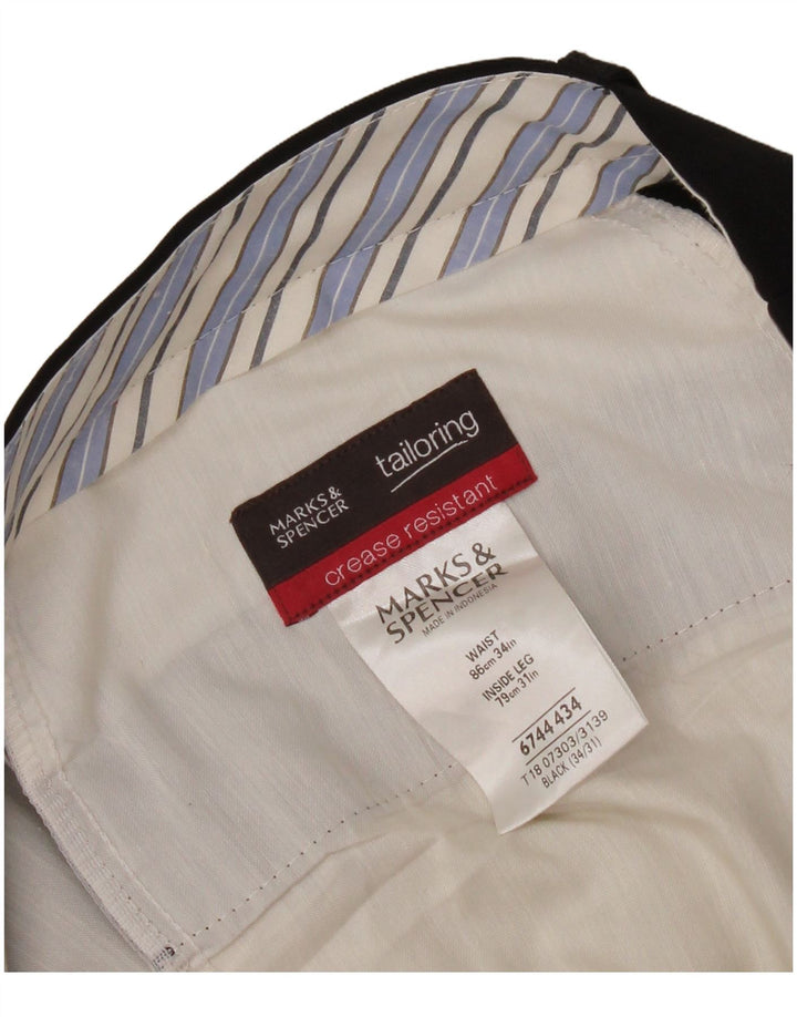 Marks & Spencer Pantalón de traje a medida para hombre W34 L31 Poliéster negro