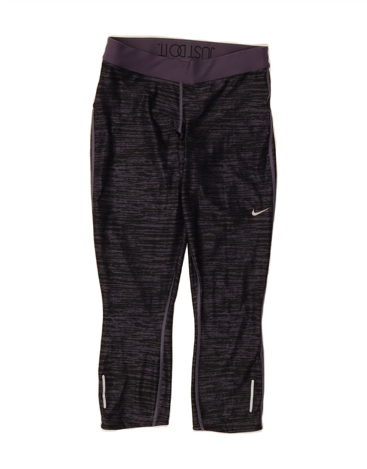 NIKE Womens Dri Fit Leggings UK 12 Medium Grey Striped Polyester Vintage Nike and Second-Hand Nike from Messina Hembry 