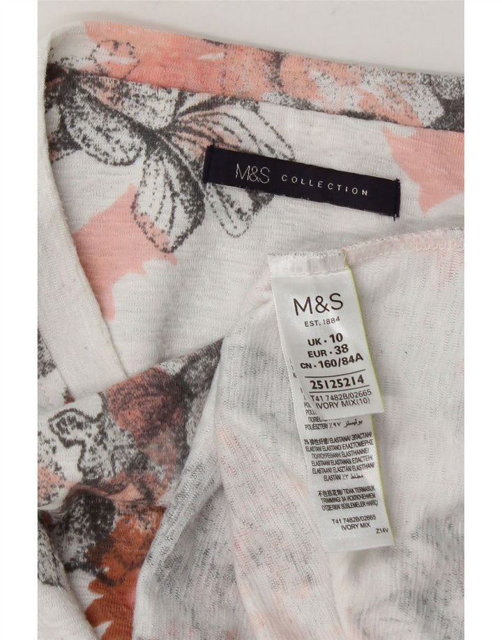 Marks & Spencer Top extragrande de manga larga para mujer UK 10 Small White Floral