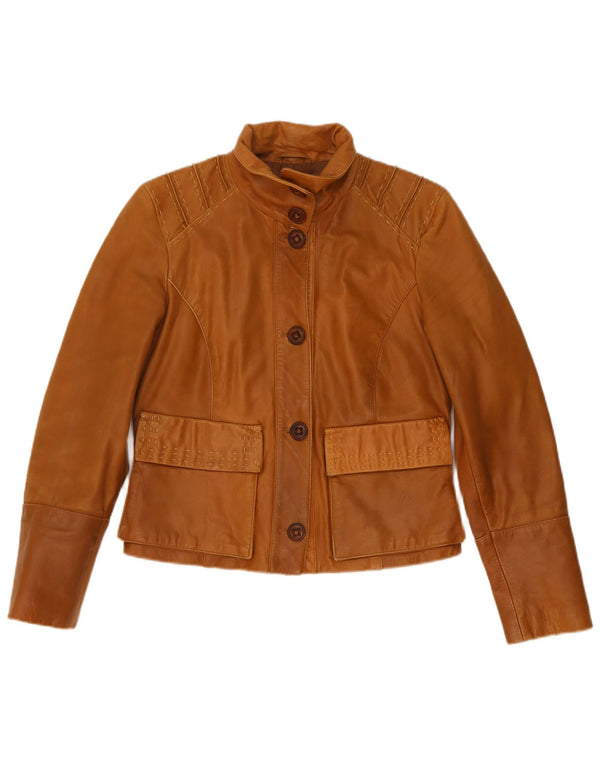 Vintage mujer chaqueta de cuero Reino Unido 12 cuero marrón medio