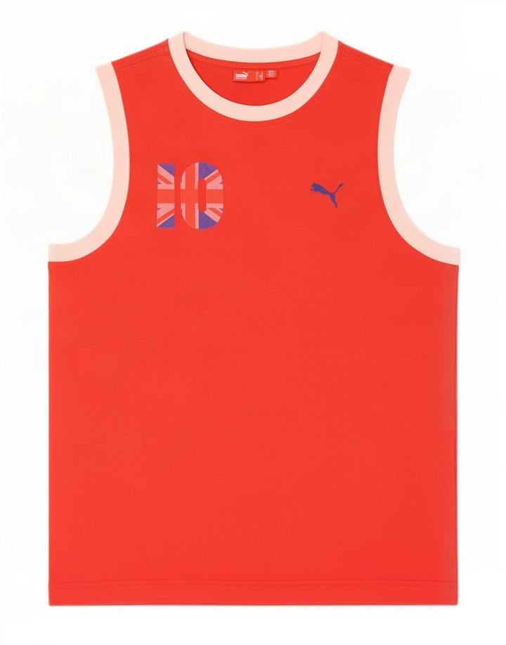 Puma Camiseta sin mangas con gráfico en bloques de color rojo medio para hombre