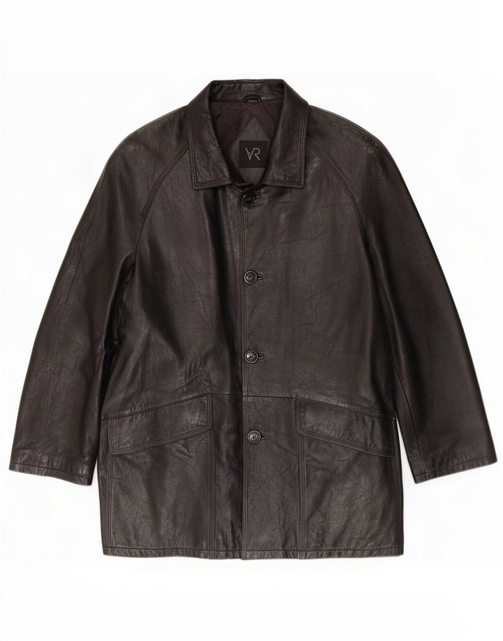 Abrigo de cuero vintage para hombre IT 52 XL Negro